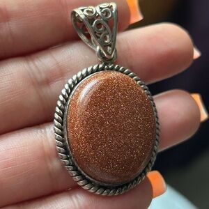 925 Silver Cabochon Goldstone / Venturine pendant